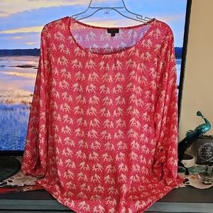 Elephant Print 41 Hawthorn Pink 3/4 Sleeve Relaxed Blouse